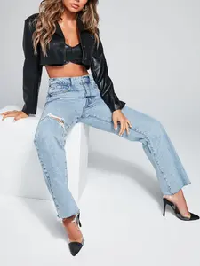 Topanga 90's Ripped Straight Leg Jeans - Medium Wash for Women's Fashionable Bottom Wear - Womenswear