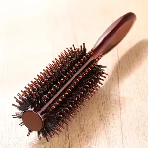 Professional Salon & Home Hair Brush - Natural Bristle Curly Hair Brush with Anti-Static, for Curly/Wavy/Straight Hair - Salon & Home Use - Durable Wooden Handle - Ideal for Barbershops, Personal Grooming, Barber Tools, Ergonomic Grip