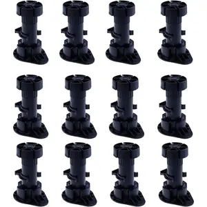 Cabinet Leveler Legs, Black Cabinet Leveler Legs Furniture Legs Adjusts from 3-7/8" to 5-1/8",(12 Pack)