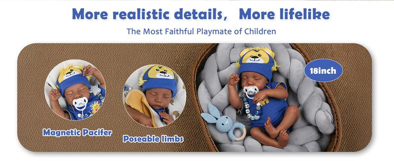 [WOOROY] Realistic Reborn Baby Doll 18 inch Newborn Baby African American Skin Soft Cloth Body Real Life Sleeping Baby Doll Birthday & Christmas Gift for Age 3+
