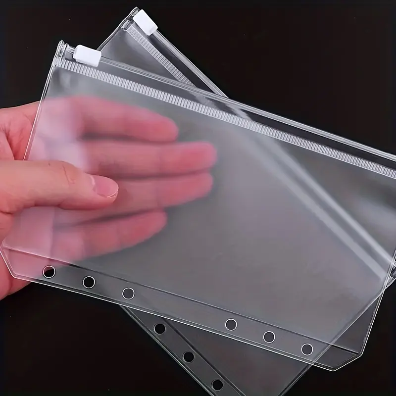 5pcs A5 Binder Zipper Pocket, 6 Holes Economy Cash Envelope Transparent Zipper Folder for 6 Rings Economy Binder Notebook, Binder Pockets, Binder Bag, Waterproof PVC File Bag Organizer, Envelope Challenge Binder, Journal Accessories, Office Accessories