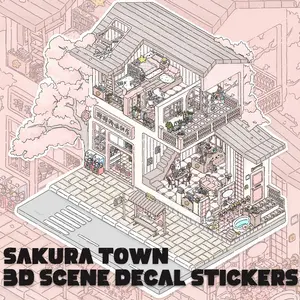 Spring Sakura Flowers Stickers, Floral House Miniature Landscape, Fantasy & Nature, DIY Kawaii Cherry Blossom Sticker Sheet