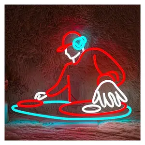 Sign Illuminated DJ DJing Neon Sign Bar Atmosphere Decorative Light USB Powered Signs Illuminated For Bar Club Concert Bedroom Party Decor 32cmx42cm