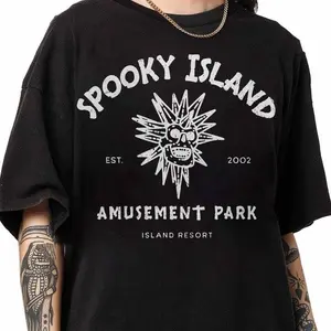 Spooky Island shirt, Disco Skull, Halloween Nostalgia, Baggy T Shirt, Skull Emblem, Spooky Disco Shirt, Ghost Town, Spooky Island Shirt Casual Fashion Comfy Black Tops