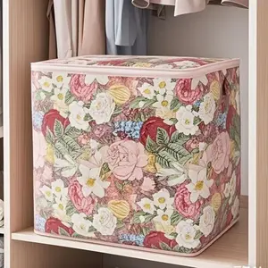 Foldable Flower Storage Bag with Dual Zippers Large Capacity Home Organizer for Clothes & Bedding