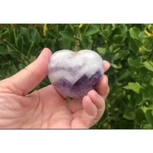 Chevron Amethyst Heart 2.5 in Calming Soothing Metaphysical Crystal for Self Reflection & Personal Growth