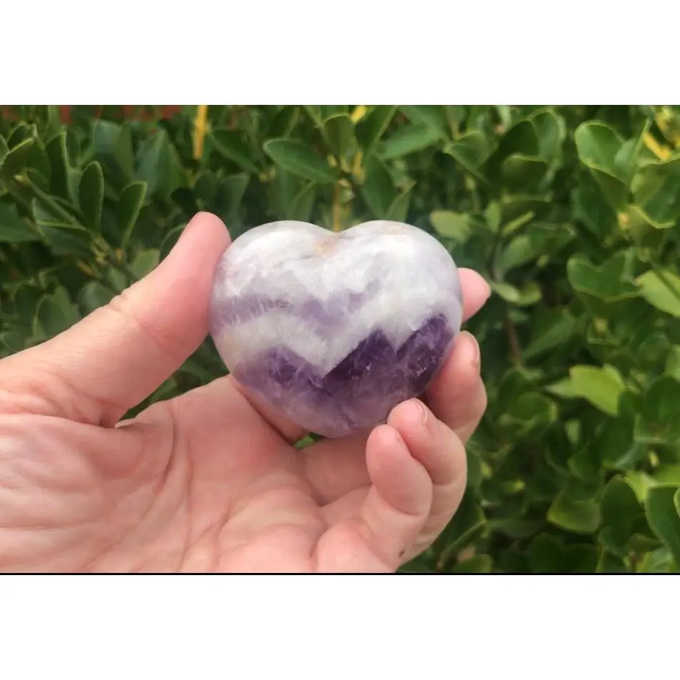Chevron Amethyst Heart 2.5 in Calming Soothing Metaphysical Crystal for Self Reflection & Personal Growth