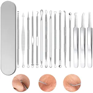 Pimple Popper Tool Kit, Blackhead Remover Tools, 15 PCS Professional Stainless Tweezers Acne Comedone Extractor Pimple Needle Tool for Blemish Whitehead Ingrown Hair Cyst Removal Beauty Tools for Face