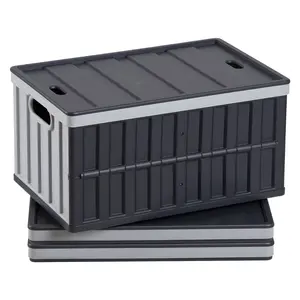 Plastic Collapsible Storage Bins With Lids, 65L Capacity, Set Of 3, Stackable Folding Crates With Handles, Each Bin Holds Up To 84 Lbs, Heavy Duty Durable Containers, Space-Saving Baskets For Home Organization