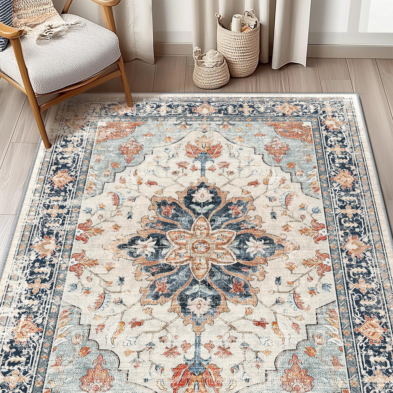 BESTSWEETIE Machine Washable Rugs for Living Room, Boho Rugs Area Rug Runner Rug Carpet Non-slip Large Area Rugs for Bed