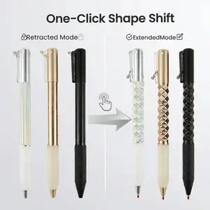 One-Click Geometric Shape-Shifting Pen, 6 Pack (2 Black, 2 Silver, 2 Gold)Press Diamond Deformable Design, Creative Stress Relief Pen, Versatile for Writing, Drawing, Unique Gift for Daily Use