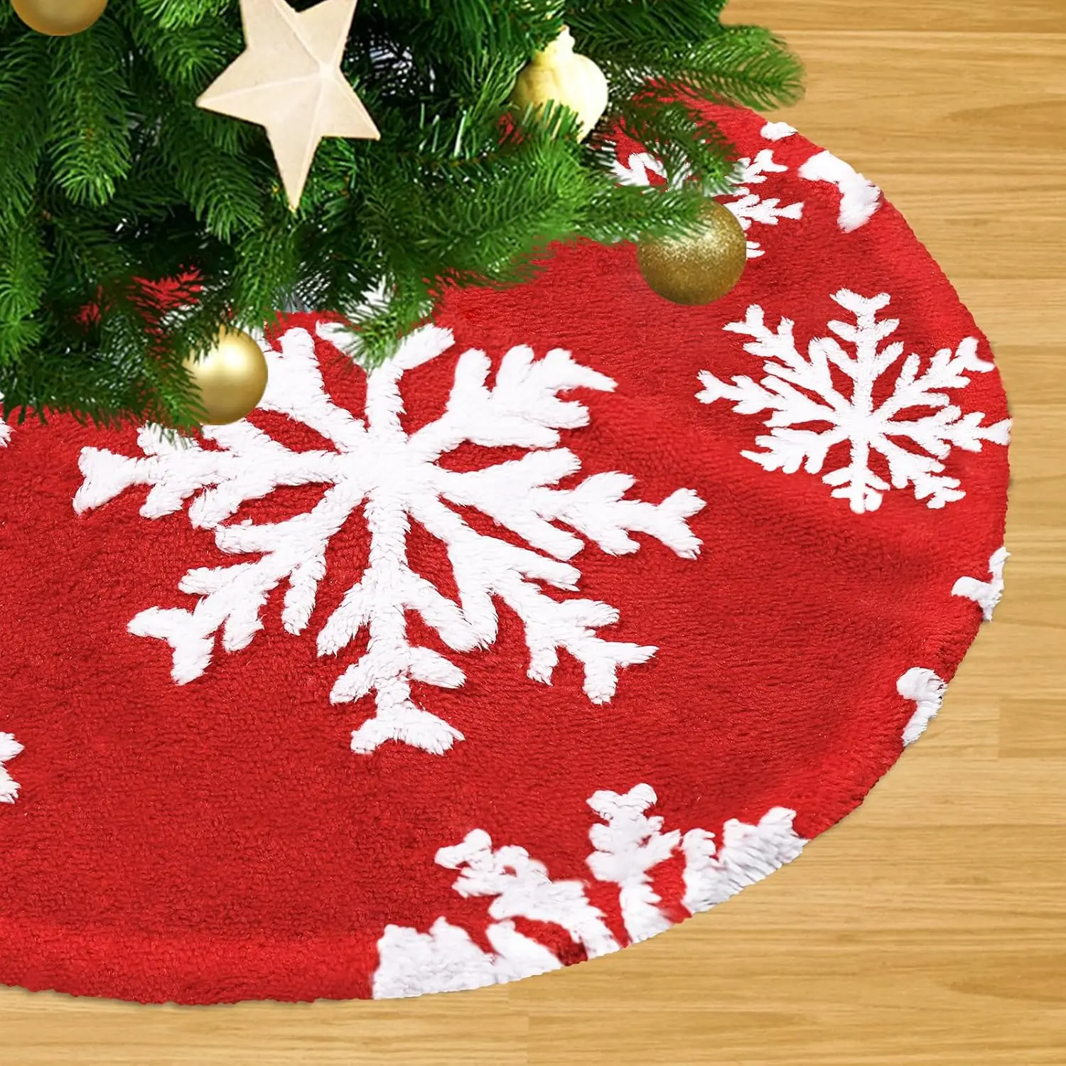 Snowflakes Christmas Tree Skirts 48 inch Large Red Tree Skirt Xmas Tree Skirt Xmas Trees Round Mat for  Year Holiday Party Christmas Luxury Tree Ornaments