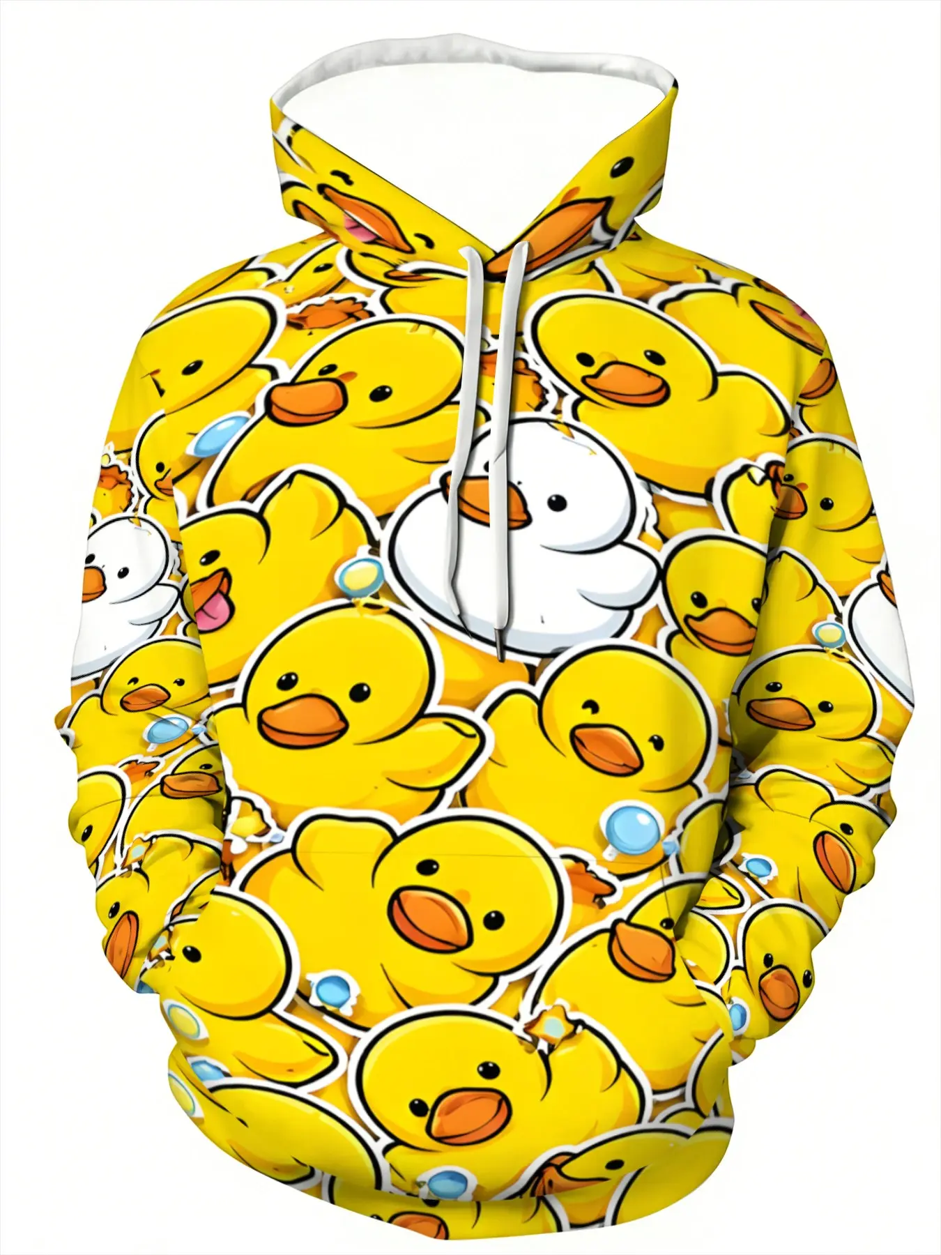 Men's Cute Duck Pattern Polyester Hoodie, Casual Streetwear, Drawstring and Pockets, Stretchy, Comfortable, Outdoor Activities, Fitness, Hunting