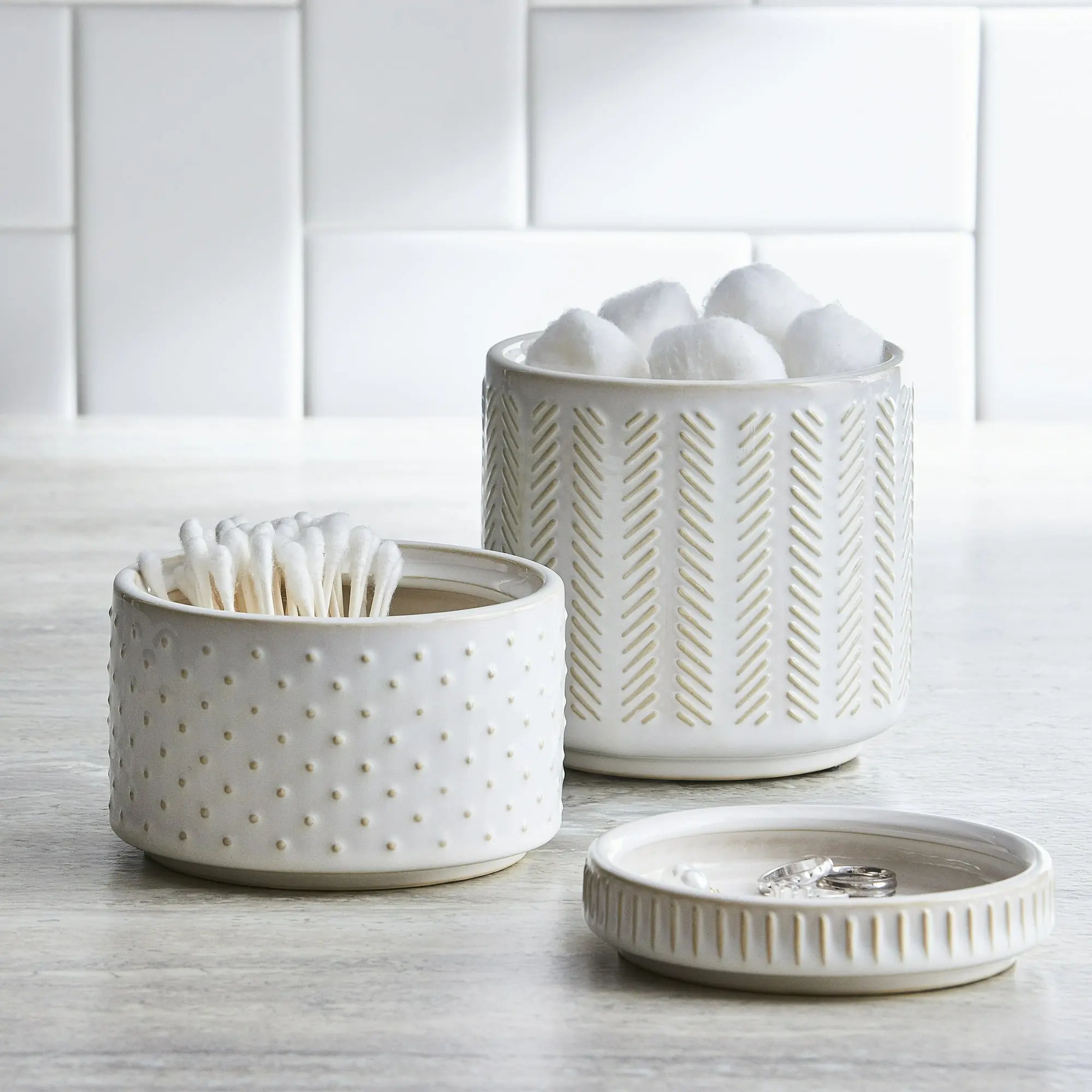 3-Piece Textured Ceramic Stackable Jar Set in Creamy White, Better Homes & Gardens
