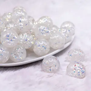 20mm White Majestic Confetti Bubblegum Beads
