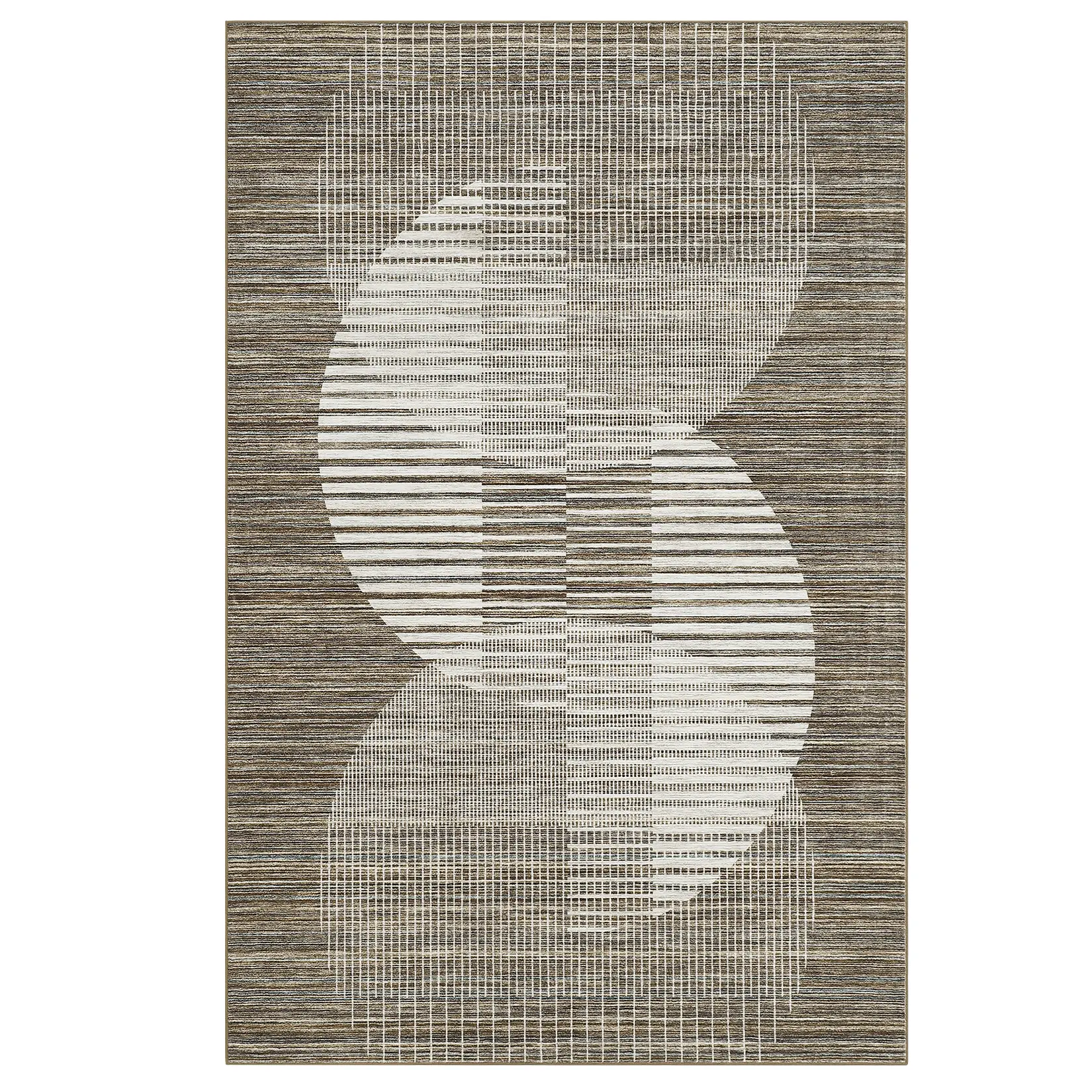 5 x 7 ft Brown Rectangular Polyester Geometric Area Rug - Semi-Circle Print, Contemporary Rugs, Modern Abstract Design, Durable, Machine Washable, Even Surface, Stain Resistant, Artistic Flair, Indoor Use for Living Room, Bedroom, Modern Abstract Rug