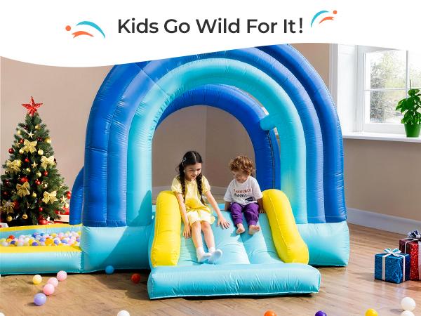 Outfunny Bounce House with Slide, Inflatable Bouncy House for Kids 3-8 w/Ball Pit, Outdoor & Indoor, Bounce Area 8'x8', Capacity 400 lb