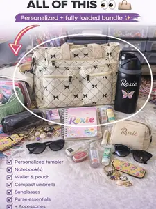 Customizable Tote Bag Bundle Set with 32 oz Tumbler Notebook Pouch Sunglasses & Accessories 4 Color Options Limited Set for Everyday Use