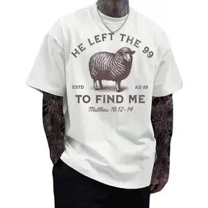 Manfinity Dauomo 99 T-Shirts Jesus Left, The Lord Is My Shepherd T-Shirt, Christian T-Shirt, He Left 99 To Save Me T-Shirt, Men T-Shirt