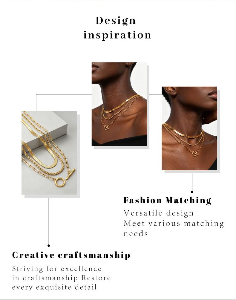 GGIRL 3 Layer 18K Gold Plated Herringbone Twisted Rope OT Toggle Clasp Paperclip Chain Necklace Stackable Set perfect for Everyday Wear,Minimally designed multiple items jewelry accessory for casual summer outfit ,ideal simple dainty gift, Elegant Dainty