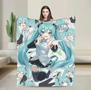 Hatsune Miku Anime Blanket Fleece Printed  Multi-function Warm Throw Blanket for Home Travel Bedspread