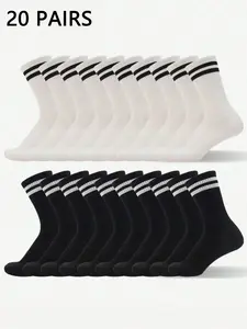 20 Pairs Women's Casual Everyday Fashion Socks, Unisex Breathable Moisture-Wicking Mid-Calf Socks, Multi-Functional All-Season Socks