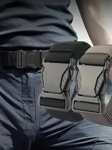 Men's Nylon Waist Belt with Plastic Automatic Buckle, Single Hand Operation, Outdoor Sports Wearable Waistband, 1pc