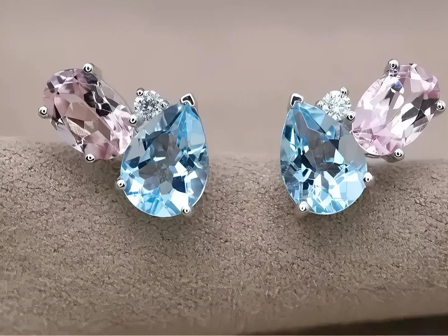 Elegant Blue and Pink Teardrop Stud Earrings with Rhinestones for Women's Fashion Jewelry