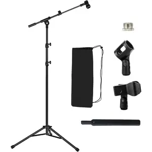 Tripod Mic Stand Floor Boom Arm for Blue Yeti Shure SM58 SM57 SM48 Samson Q2U Fifine K6 K688 AM8, Floor Microphone Stand with Carrying Bag, 3/8" to 5/8" Adapter, 2 Mic Clips and Cable Ties