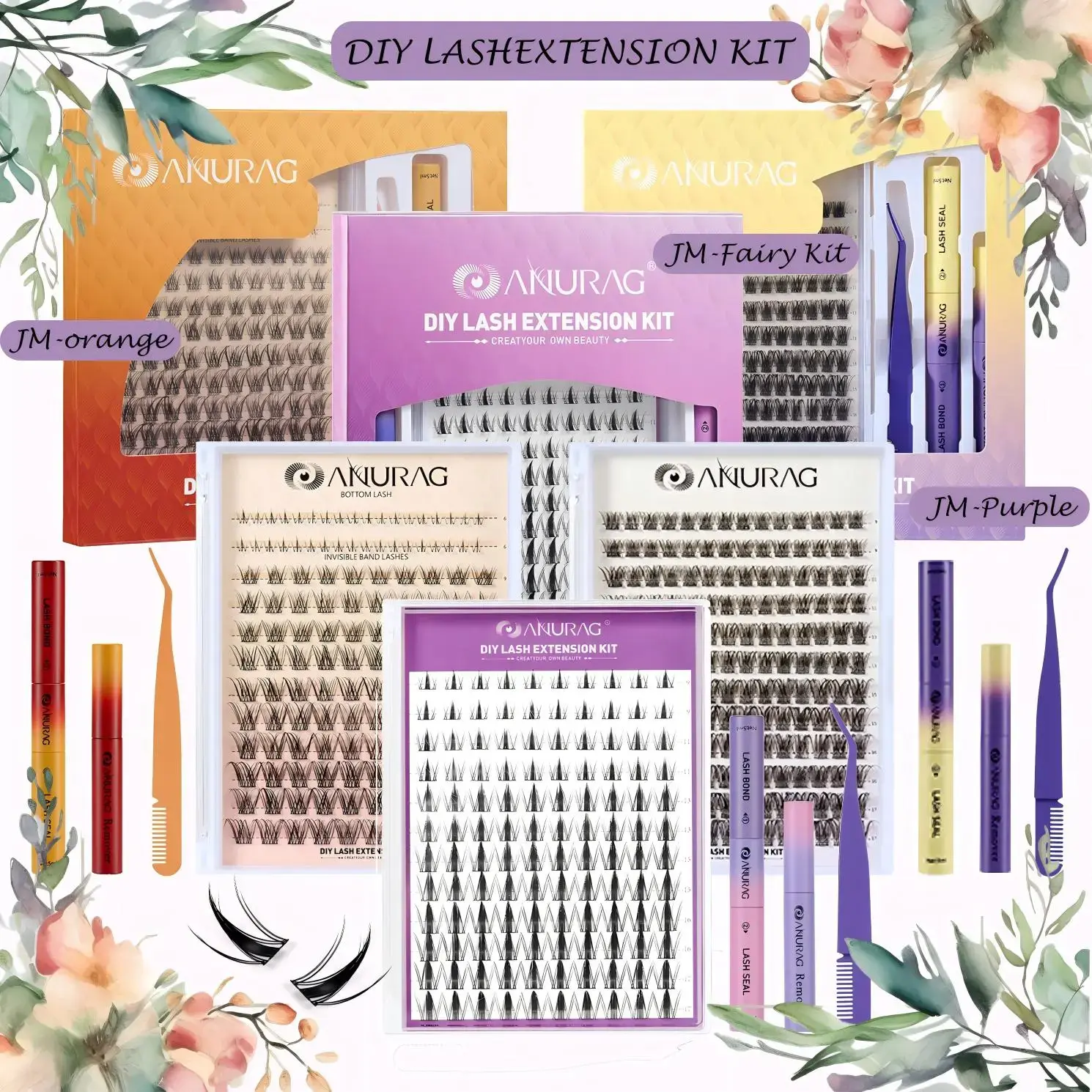 ANURAG Eyelash Cluster Set - 120 Pcs 9-17 mm Fairy Manga Anime Eyelash Extensions, Ultra-Thin Black Band, Gentle, Creates Natural Look, with Storage & Curler, Contour-Friendly Cosmetics, #SummerVibes