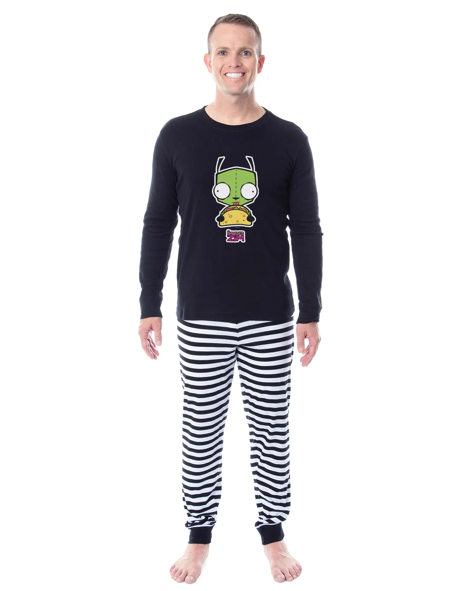 PJammy Men's Cotton Long Sleeve Shirt Alien-Themed Tight-Fit Pajama Set for Comfortable Sleep Loungewear