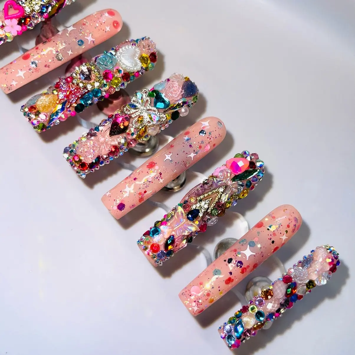 Ayquecute "Girly Things" set - Square Press On Acrylic Nails Gel Nail Art- Easy to Apply Long-Lasting Reusable Salon Manicure