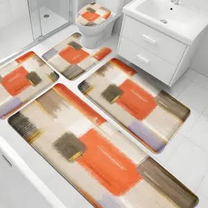 Orange Memory  Bathroom Rug Sets 5 count, Absorbent Non-Slip Bath Mat with Toilet Lid Cover for Bathroom, Extra Thick Water Absorbent Orange Bath Rugs for Tub, Toilet and Floor