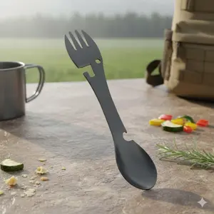 4-in-1 Foldable Camping Cutlery Set: Stainless Steel Multitool with Can Opener, Knife Fork Spoon, Anti-Slip Handle, Corrosion Resistant, Portable Outdoor Utensils for Hiking, Road Trip & Travel Gear, Camping Tools