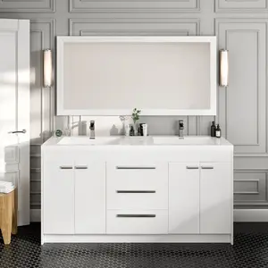 Eviva Sun 60" x 30" Rectangular White Wooden Framed Mirror