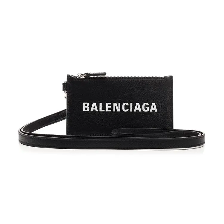 Balenciaga Paris Logo Grain Calfskin Bifold Business Minimalist Ladies Wallet - Black Leather Card Holder and Coin Purse for Women, Business Minimalist Wallet