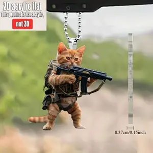 2D Cute Soldier Cat Acrylic Keychain, Durable, for Car Mirror, Bag Accessories, Independent Day Decoration