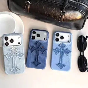 Trendy Denim Heart Fashion High-End Phone Case for 17/16/15/14 Pro Max/pro, Full Coverage Anti-Drop Shockproof, Unisex Design