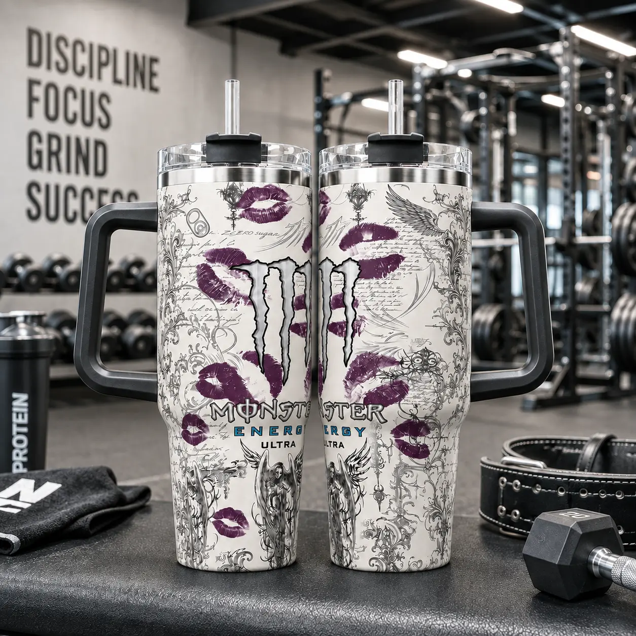 Heavy-Duty Style Insulated Water Bottle, Stainless Steel Cup with Straw and Spill-Proof Lid, Trendy Office Drinkware
