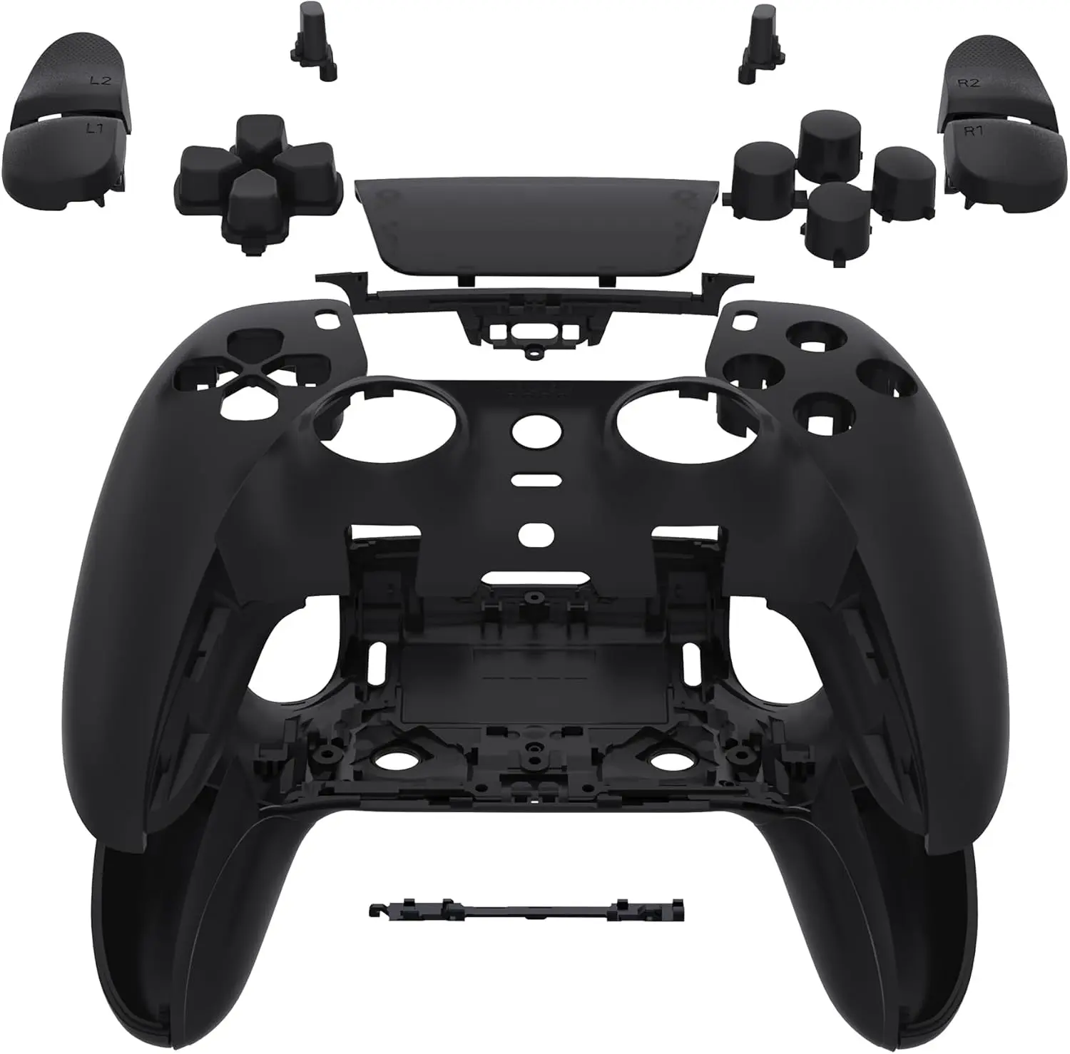 eXtremeRate Full Set Custom Replacement Shell Accessories for PS5 Edge Controller - Black Decorative Trim, Front/Back Plates, Buttons, Touchpad Cover