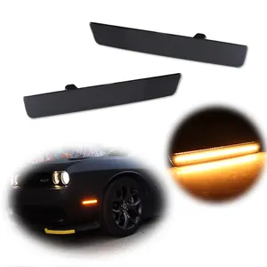 2PCS Smoked Lens Amber LED Front Side marker lamps Light For 2015 2016 2017 2018 2019 2020 2021 2022 2023 Dodge Challenger, Replace OEM 68195788AB, 68195789AB, 68195797AB, 68195796AB, 68195788, 68195789, 68195797, 68195796