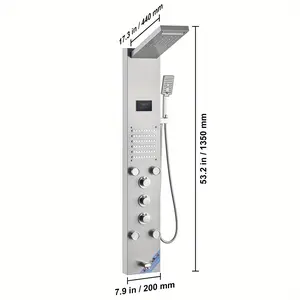 VEVOR Shower Panel System, 6 Shower Modes, LED and Screen Hydroelectric Shower Panel Tower, Rain Shower, Waterfall, 5 Massage Nozzles, Bathtub Outlet, Handheld Shower, Stainless Steel Wall-Mounted Shower Set