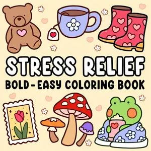 1pc Stress Relief Coloring Book for Adults & Kids, Bold Simple Designs, Animal Scenery Floral Patterns, Relaxing Fun Activities, Doodle Books