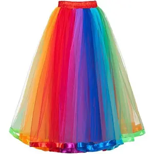 921 - Plus Size Women's Adult Maxi Knee Length Short Tutu Tulle Rainbow Skirt