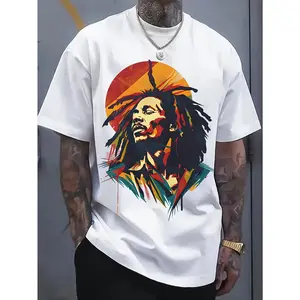 Men's Reggae Music Themed T-Shirt with Dreadlock Character Print - Breathable Fabric, Casual Short Sleeve Round Neck Top Suitable for Summer, Concerts & Festival Wear