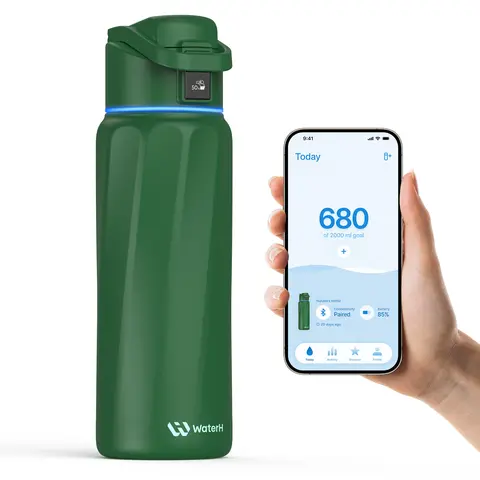 WATERH 32oz Insulated Stainless Steel Smart Tumbler Water Bottle - APP Bluetooth Sync, APP Hydration Track, Warm LED Display, Stripes Design, Portable Vacuum Flask, 13-24 Hours Insulation, Daily/Gym Use, Ideal Gift (Batteries Included)