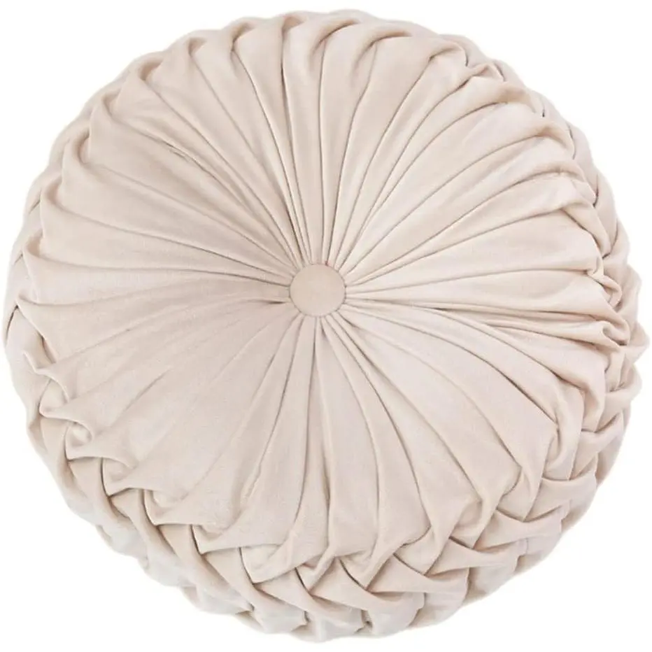 Round  Pillow, Sofa Bed Bedroom Decorative Throw Pillow (38cm, Creamy-White)