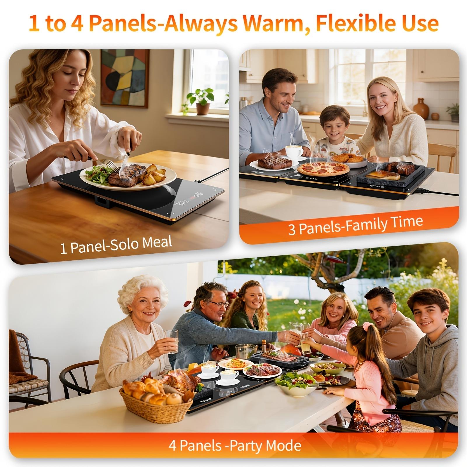 Food Warming Mat, 3/4/5-in-1 Electric Warming Tray,Heating Plate ，Ultra Thin Working Tempered Glass Panel for Keeping Food Hot, Portable Warmer for Parties Holiday Dinners