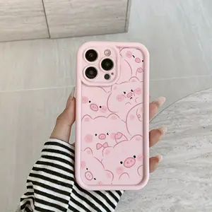 Brand New Pink TPU Cute Full Screen Squeeze Pig Pattern Phone Case, Suitable for iPhone 17 Air/16 Plus/15 Pro Max/14 Pro/13/12/11 and Other Mobile Phone Cases/As a Birthday/Holiday Gift for Family and Friends/Protector, Lens Protection/TY141