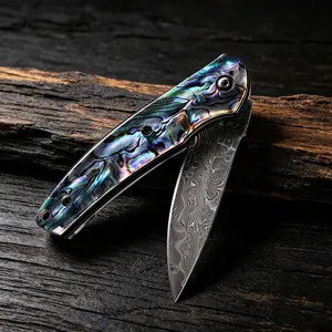 Damascus Pattern Kitchen Utility Knife, Colorful Shell-Style Handle, Meal Prep Cooking Essential for Fruits, Veggies & Daily Food Prep
